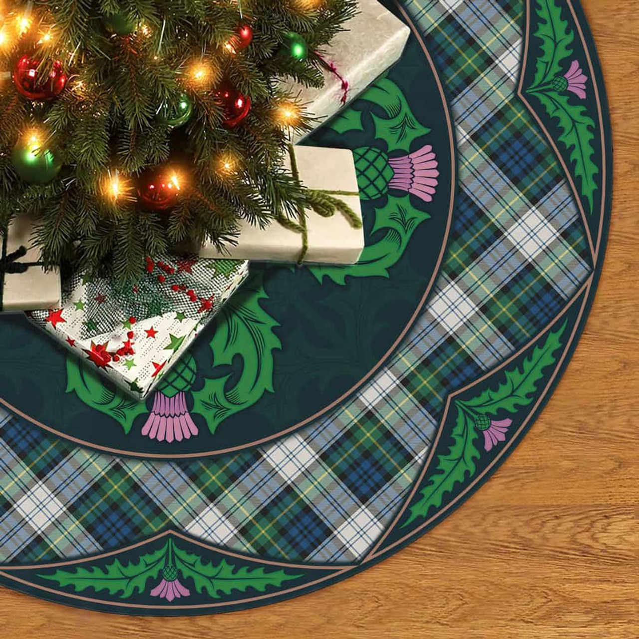 ScotsTee Shop Scottish Gordon Dress Ancient Clan Scottish Thistle Flower Round Leaf Tartan Christmas Tree Skirt