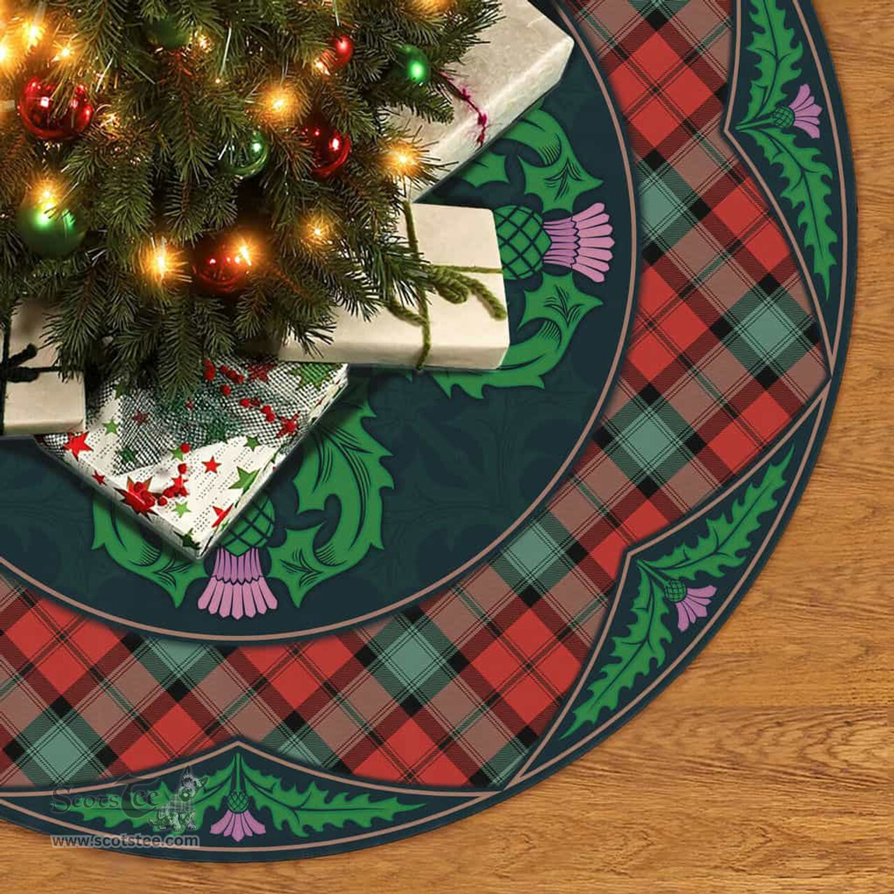 ScotsTee Shop Scottish Kerr Ancient Clan Scottish Thistle Flower Round Leaf Tartan Christmas Tree Skirt