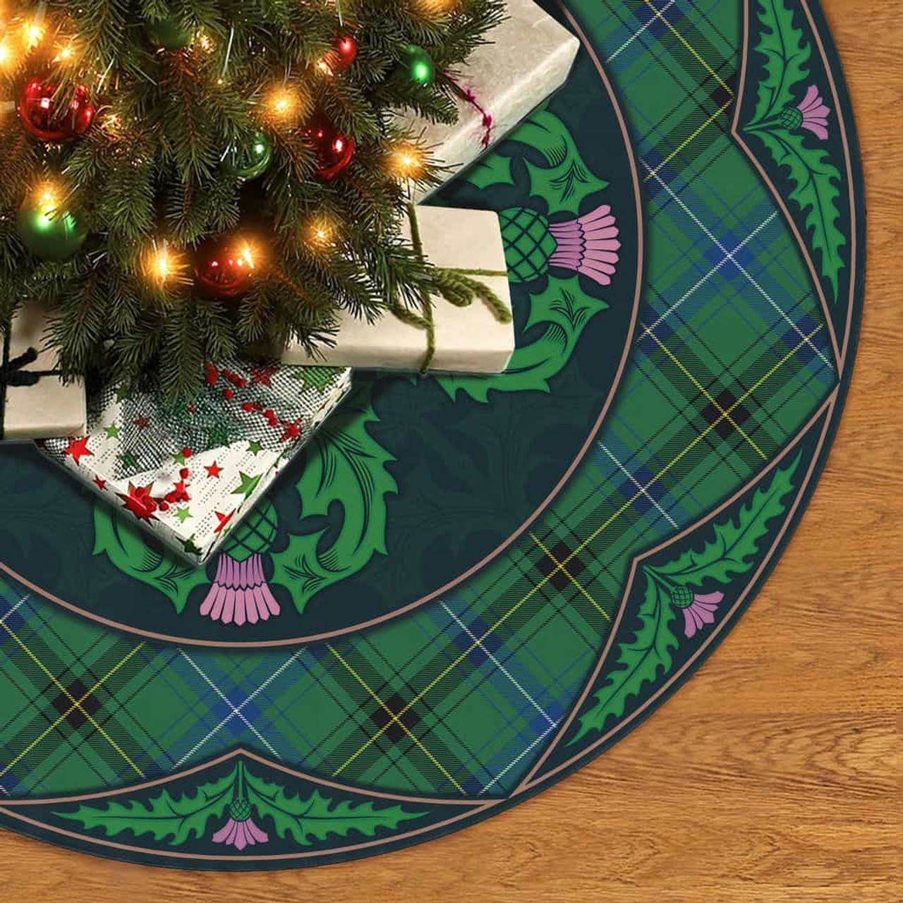 ScotsTee Shop Scottish Henderson Ancient Clan Scottish Thistle Flower Round Leaf Tartan Christmas Tree Skirt