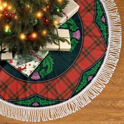 ScotsTee Shop Scottish Grant Weathered Clan Scottish Thistle Flower Round Leaf Tartan Christmas Tree Skirt