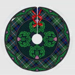 ScotsTee Shop Scottish Davidson of Tulloch Clan Scottish Thistle Flower Round Leaf Tartan Christmas Tree Skirt