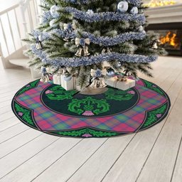 ScotsTee Shop Scottish Lindsay Ancient Clan Scottish Thistle Flower Round Leaf Tartan Christmas Tree Skirt