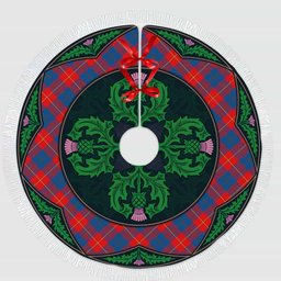 ScotsTee Shop Scottish Galloway Red Clan Scottish Thistle Flower Round Leaf Tartan Christmas Tree Skirt