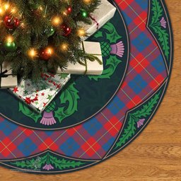 ScotsTee Shop Scottish Galloway Red Clan Scottish Thistle Flower Round Leaf Tartan Christmas Tree Skirt