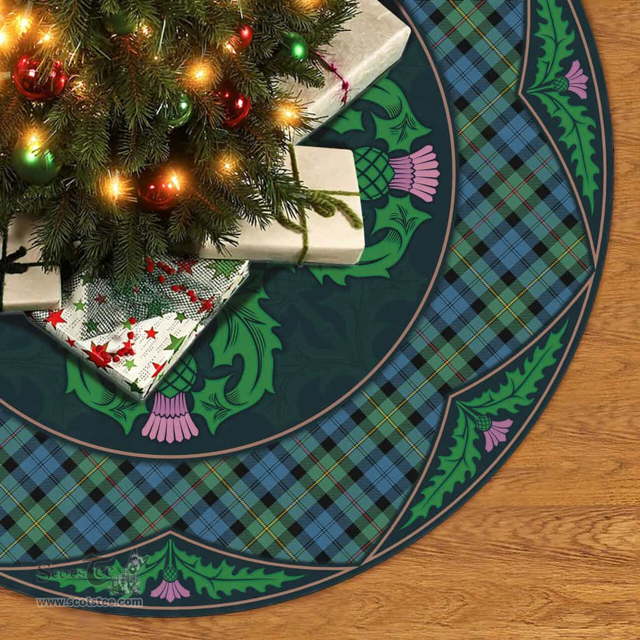 ScotsTee Shop Scottish MacEwen Ancient Clan Scottish Thistle Flower Round Leaf Tartan Christmas Tree Skirt