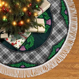 ScotsTee Shop Scottish Douglas Grey Modern Clan Scottish Thistle Flower Round Leaf Tartan Christmas Tree Skirt