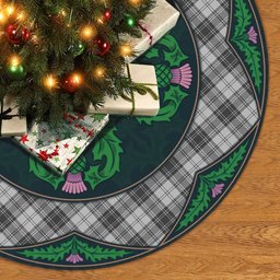 ScotsTee Shop Scottish Douglas Grey Modern Clan Scottish Thistle Flower Round Leaf Tartan Christmas Tree Skirt