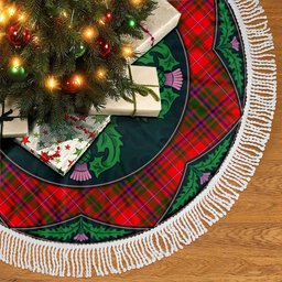 ScotsTee Shop Scottish MacDougall Modern Clan Scottish Thistle Flower Round Leaf Tartan Christmas Tree Skirt