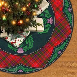 ScotsTee Shop Scottish MacDougall Modern Clan Scottish Thistle Flower Round Leaf Tartan Christmas Tree Skirt