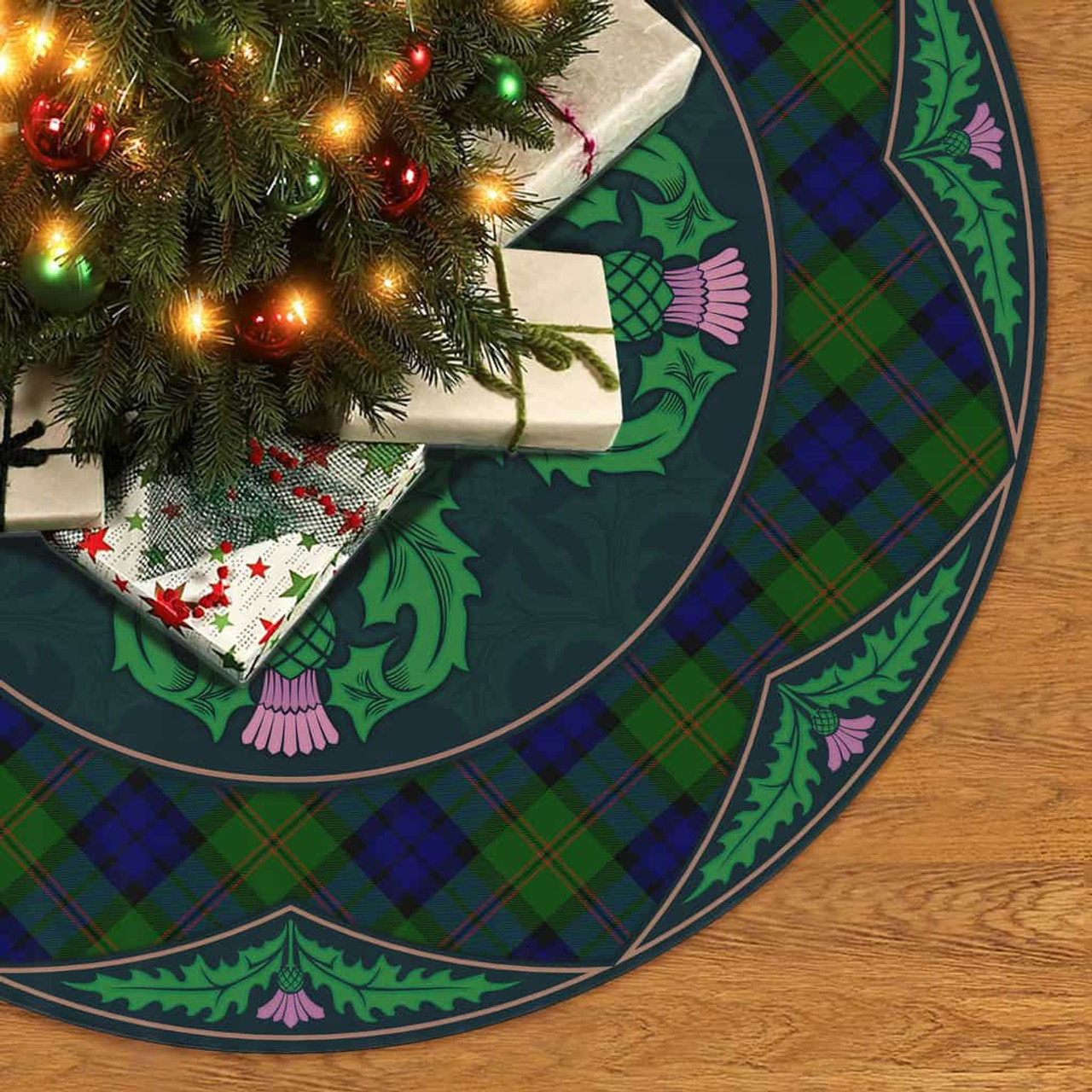 ScotsTee Shop Scottish Dundas Modern Clan Scottish Thistle Flower Round Leaf Tartan Christmas Tree Skirt
