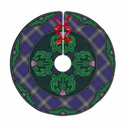 ScotsTee Shop Scottish Kinnaird Clan Scottish Thistle Flower Round Leaf Tartan Christmas Tree Skirt