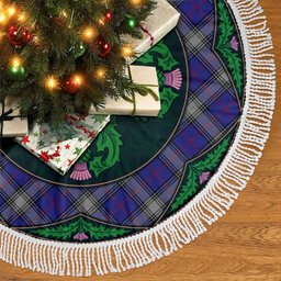 ScotsTee Shop Scottish Kinnaird Clan Scottish Thistle Flower Round Leaf Tartan Christmas Tree Skirt