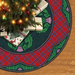 ScotsTee Shop Scottish Inverness District Clan Scottish Thistle Flower Round Leaf Tartan Christmas Tree Skirt