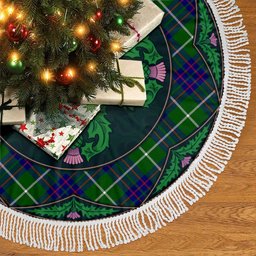 ScotsTee Shop Scottish MacIntyre Hunting Modern Clan Scottish Thistle Flower Round Leaf Tartan Christmas Tree Skirt