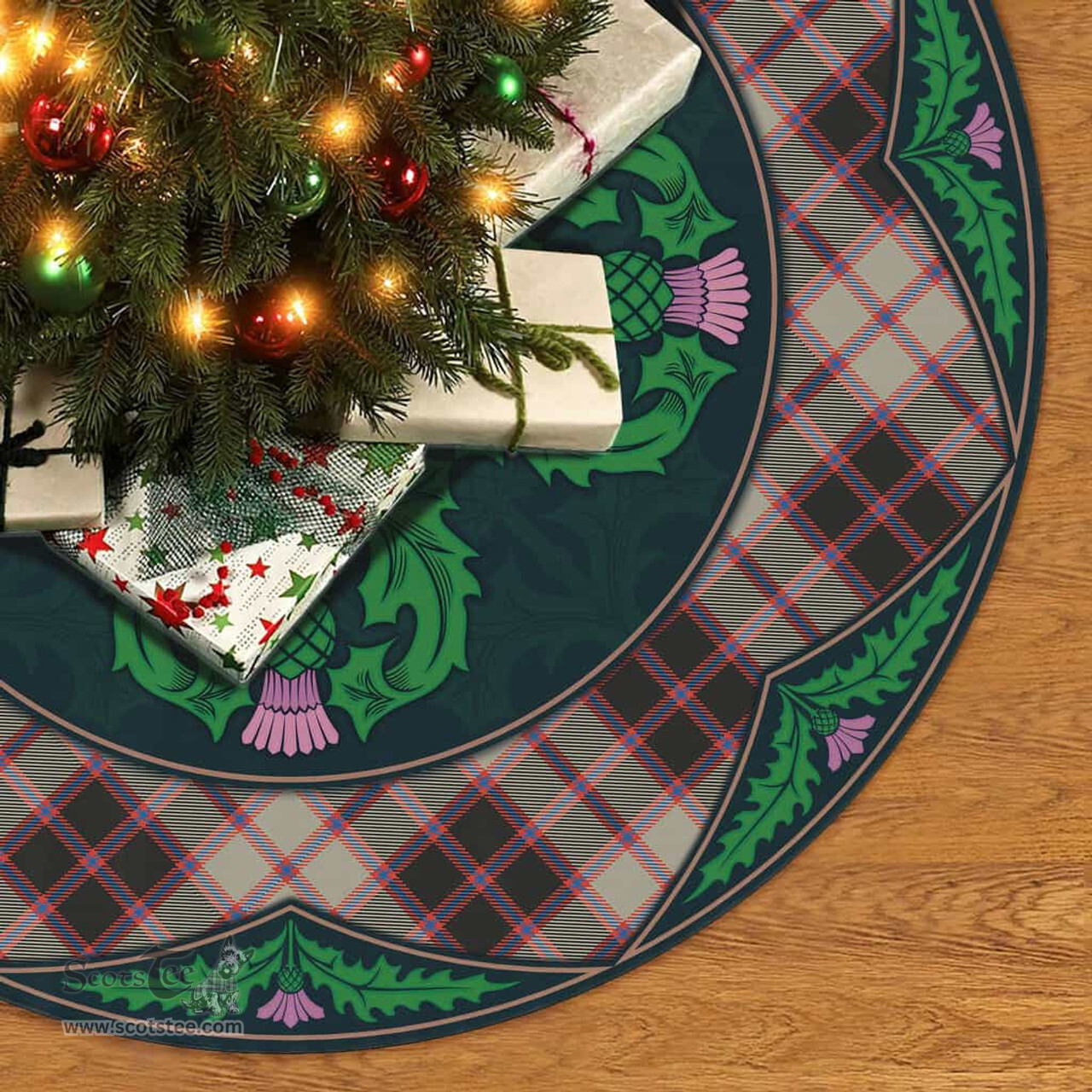 ScotsTee Shop Scottish MacPherson Hunting Ancient Clan Scottish Thistle Flower Round Leaf Tartan Christmas Tree Skirt
