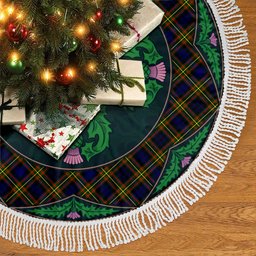 ScotsTee Shop Scottish MacLellan Modern Clan Scottish Thistle Flower Round Leaf Tartan Christmas Tree Skirt