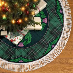ScotsTee Shop Scottish MacLean Hunting Ancient Clan Scottish Thistle Flower Round Leaf Tartan Christmas Tree Skirt