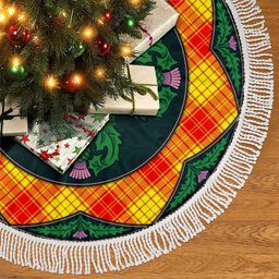 ScotsTee Shop Scottish MacMillan Clan Scottish Thistle Flower Round Leaf Tartan Christmas Tree Skirt
