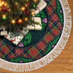 ScotsTee Shop Scottish MacPherson Ancient Clan Scottish Thistle Flower Round Leaf Tartan Christmas Tree Skirt