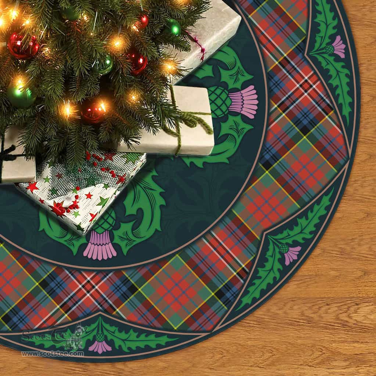 ScotsTee Shop Scottish MacPherson Ancient Clan Scottish Thistle Flower Round Leaf Tartan Christmas Tree Skirt
