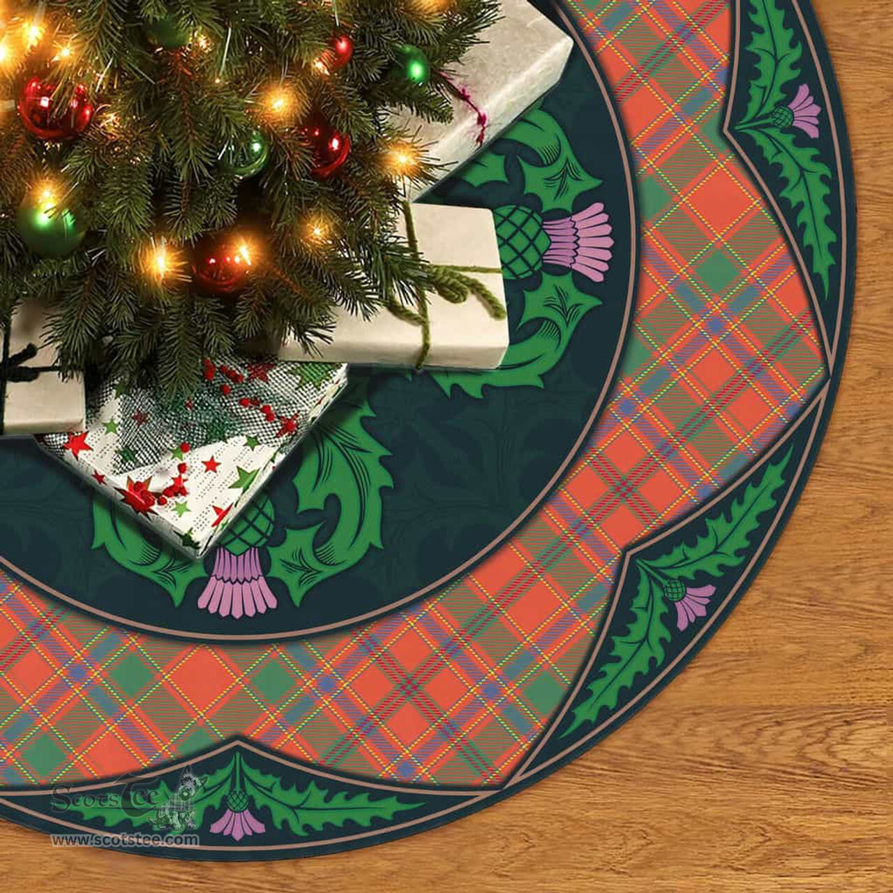 ScotsTee Shop Scottish Munro Ancient Clan Scottish Thistle Flower Round Leaf Tartan Christmas Tree Skirt
