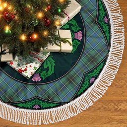 ScotsTee Shop Scottish MacInnes Ancient Clan Scottish Thistle Flower Round Leaf Tartan Christmas Tree Skirt