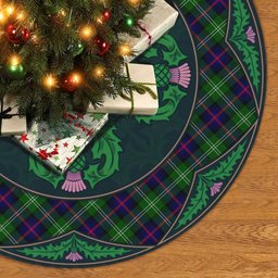 ScotsTee Shop Scottish Sutherland Modern Clan Scottish Thistle Flower Round Leaf Tartan Christmas Tree Skirt