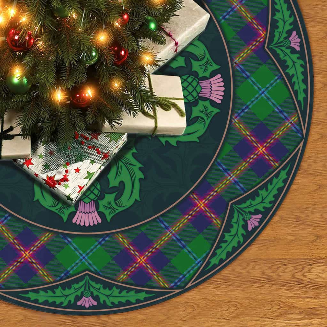 ScotsTee Shop Scottish Young Modern Clan Scottish Thistle Flower Round Leaf Tartan Christmas Tree Skirt