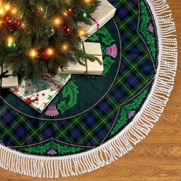 ScotsTee Shop Scottish MacKenzie Modern Clan Scottish Thistle Flower Round Leaf Tartan Christmas Tree Skirt