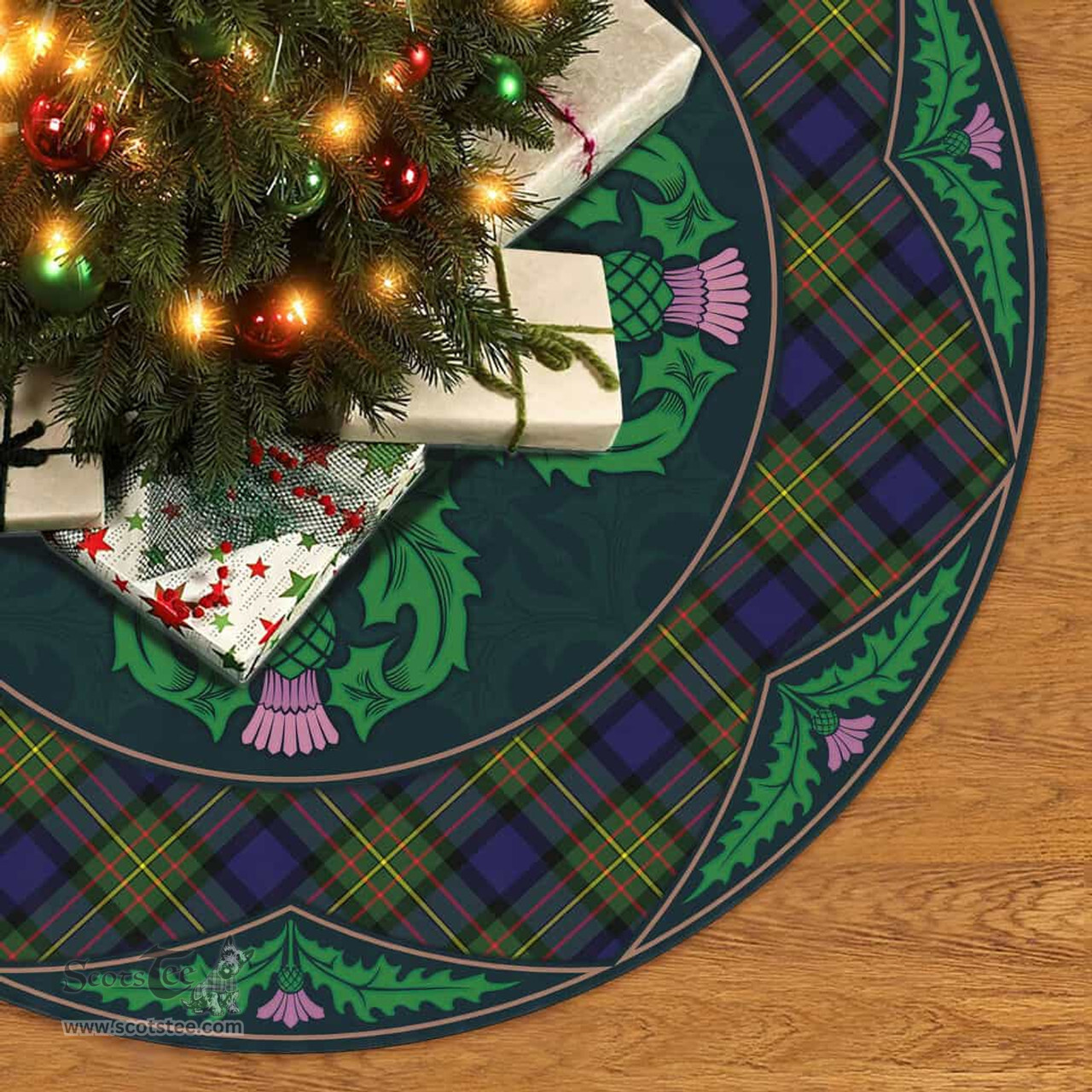 ScotsTee Shop Scottish MacLaren Modern Clan Scottish Thistle Flower Round Leaf Tartan Christmas Tree Skirt