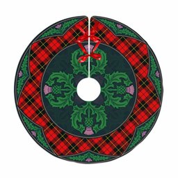 ScotsTee Shop Scottish Wallace Hunting - Red Clan Scottish Thistle Flower Round Leaf Tartan Christmas Tree Skirt