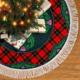 ScotsTee Shop Scottish Wallace Hunting - Red Clan Scottish Thistle Flower Round Leaf Tartan Christmas Tree Skirt