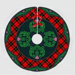 ScotsTee Shop Scottish Wallace Hunting - Red Clan Scottish Thistle Flower Round Leaf Tartan Christmas Tree Skirt