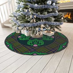 ScotsTee Shop Scottish MacMillan Hunting Modern Clan Scottish Thistle Flower Round Leaf Tartan Christmas Tree Skirt