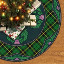ScotsTee Shop Scottish Wallace Hunting - Green Clan Scottish Thistle Flower Round Leaf Tartan Christmas Tree Skirt