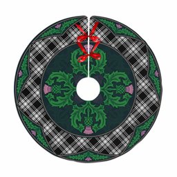 ScotsTee Shop Scottish Menzies Black & White Modern Clan Scottish Thistle Flower Round Leaf Tartan Christmas Tree Skirt