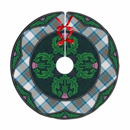 ScotsTee Shop Scottish Stewart Muted Blue Clan Scottish Thistle Flower Round Leaf Tartan Christmas Tree Skirt