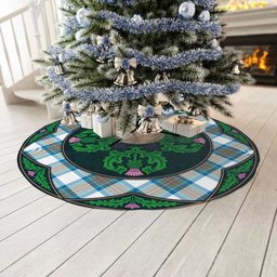 ScotsTee Shop Scottish Stewart Muted Blue Clan Scottish Thistle Flower Round Leaf Tartan Christmas Tree Skirt