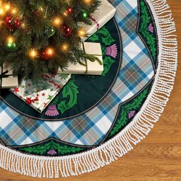 ScotsTee Shop Scottish Stewart Muted Blue Clan Scottish Thistle Flower Round Leaf Tartan Christmas Tree Skirt
