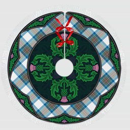 ScotsTee Shop Scottish Stewart Muted Blue Clan Scottish Thistle Flower Round Leaf Tartan Christmas Tree Skirt