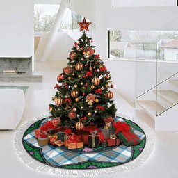 ScotsTee Shop Scottish Stewart Muted Blue Clan Scottish Thistle Flower Round Leaf Tartan Christmas Tree Skirt