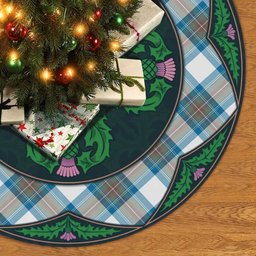 ScotsTee Shop Scottish Stewart Muted Blue Clan Scottish Thistle Flower Round Leaf Tartan Christmas Tree Skirt