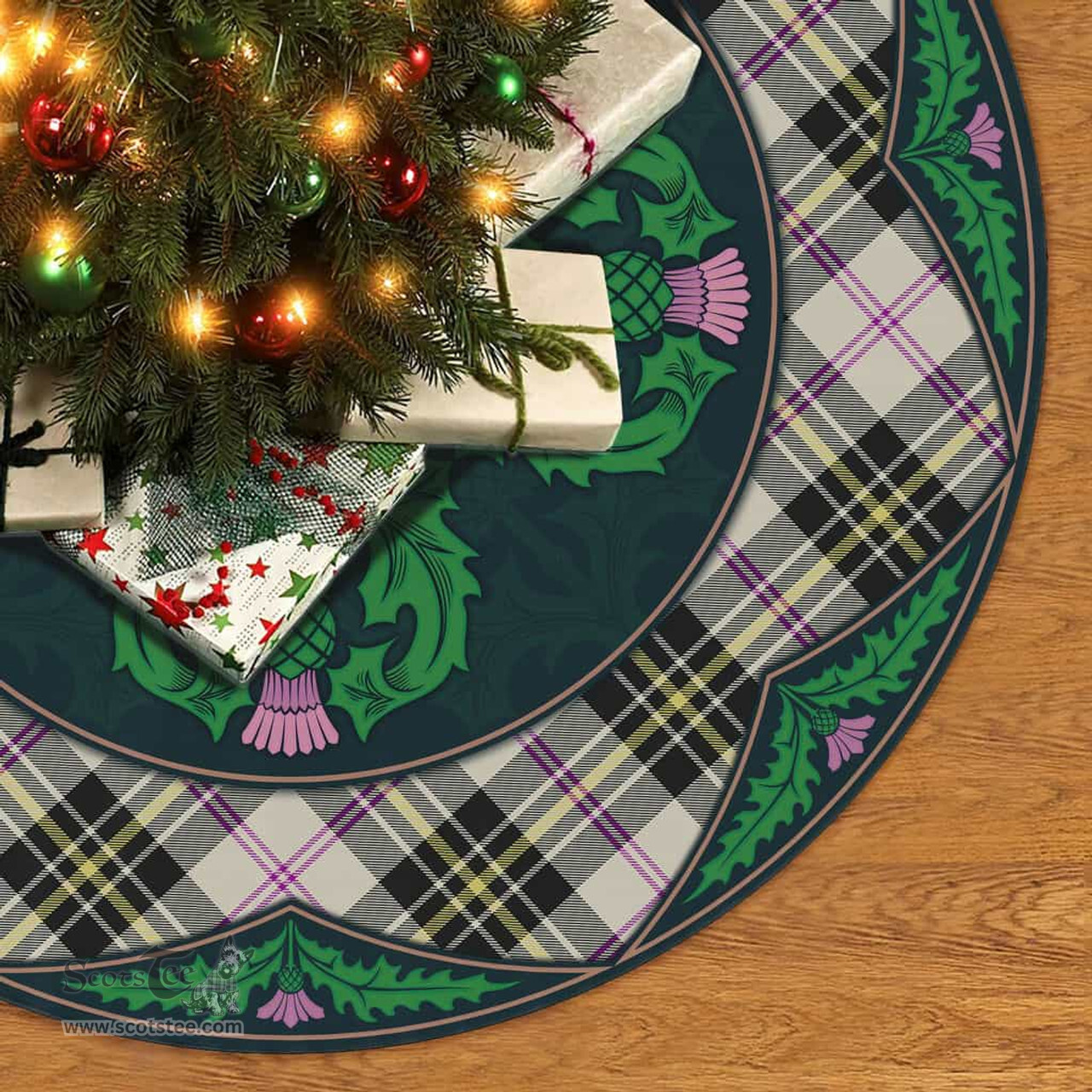 ScotsTee Shop Scottish MacPherson Dress Ancient Clan Scottish Thistle Flower Round Leaf Tartan Christmas Tree Skirt