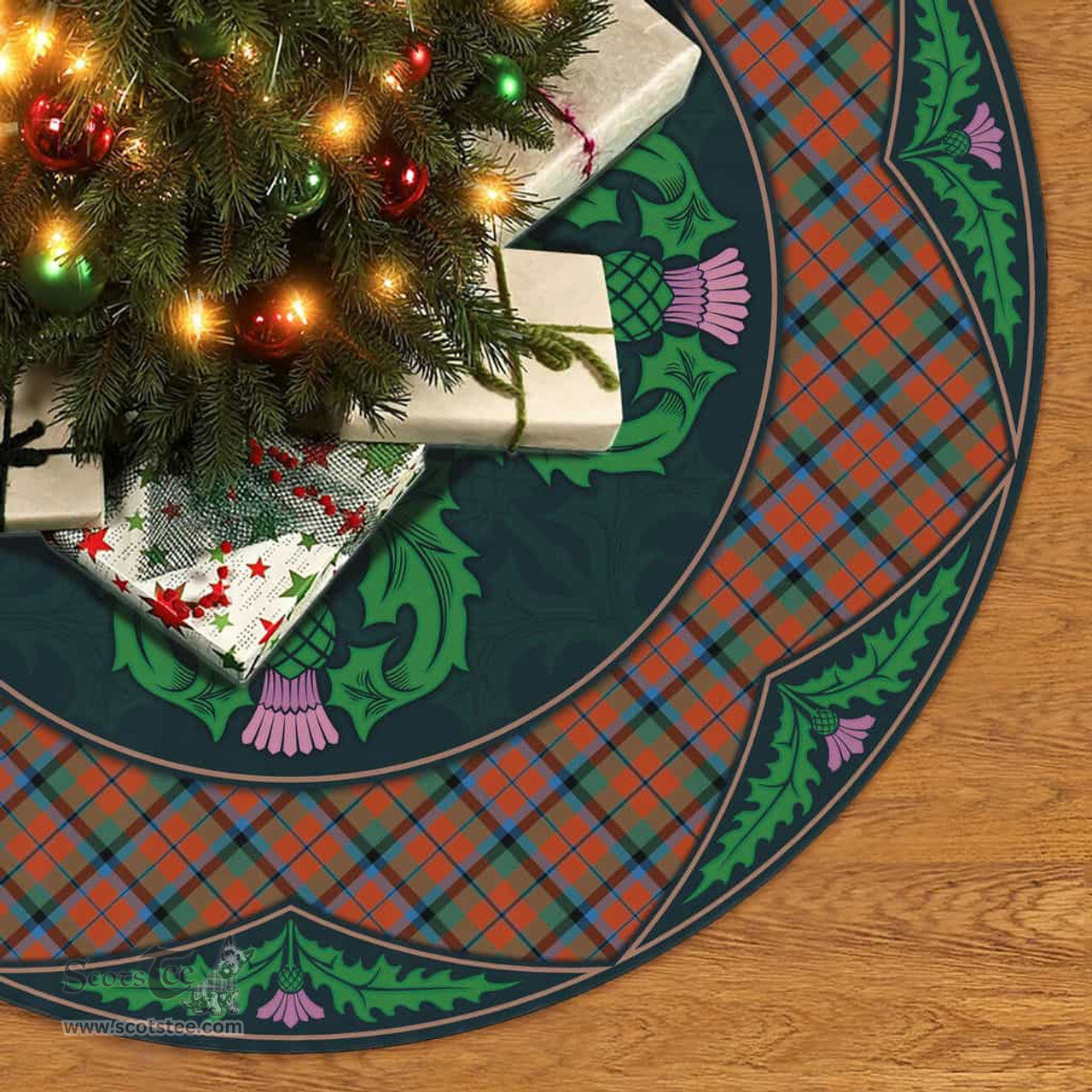 ScotsTee Shop Scottish MacNaughton Ancient Clan Scottish Thistle Flower Round Leaf Tartan Christmas Tree Skirt