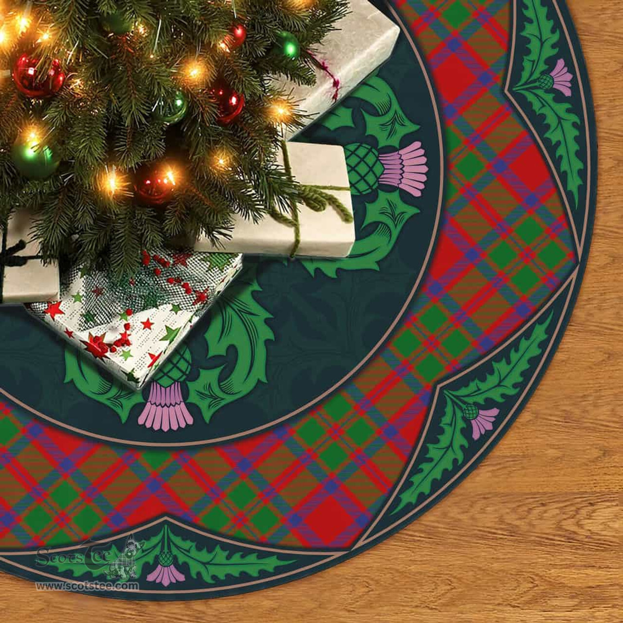 ScotsTee Shop Scottish MacKintosh Modern Clan Scottish Thistle Flower Round Leaf Tartan Christmas Tree Skirt