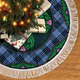 ScotsTee Shop Scottish MacKay Blue Clan Scottish Thistle Flower Round Leaf Tartan Christmas Tree Skirt
