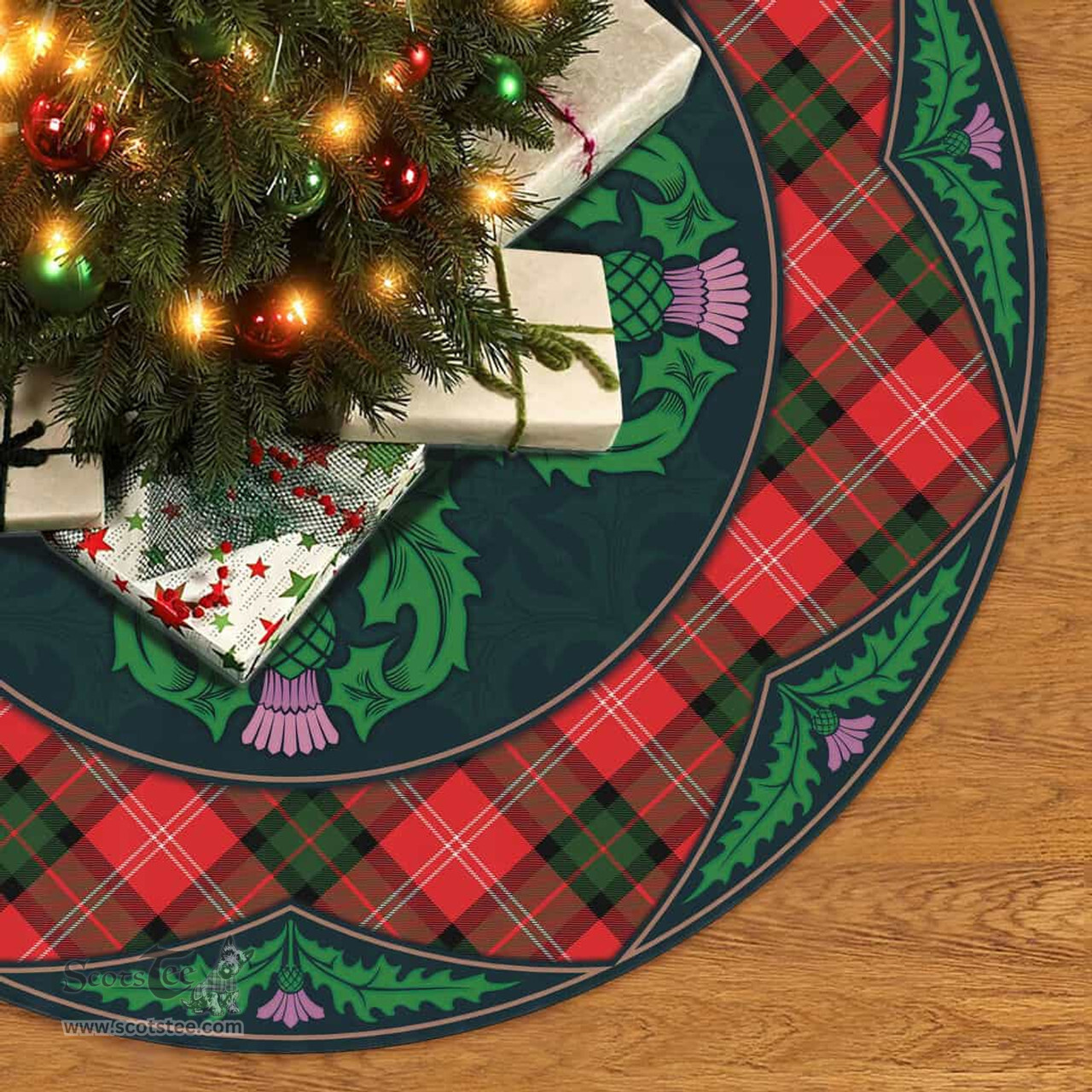 ScotsTee Shop Scottish Nesbitt Modern Clan Scottish Thistle Flower Round Leaf Tartan Christmas Tree Skirt