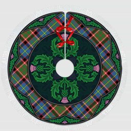 ScotsTee Shop Scottish Stirling & Bannockburn District Clan Scottish Thistle Flower Round Leaf Tartan Christmas Tree Skirt