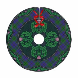 ScotsTee Shop Scottish Strachan Clan Scottish Thistle Flower Round Leaf Tartan Christmas Tree Skirt