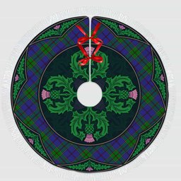 ScotsTee Shop Scottish Strachan Clan Scottish Thistle Flower Round Leaf Tartan Christmas Tree Skirt